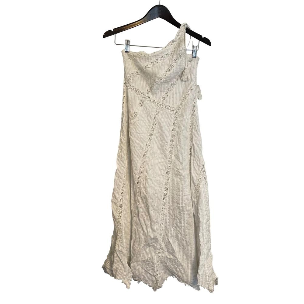Free People White One Shoulder Eyelet Lace Cotton Maxi Dress OB1466593 XS